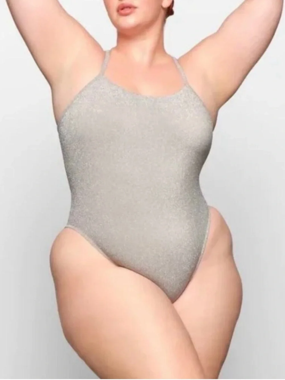 Skims Lurex Glitter Strappy Back One Piece Swimsuit Silver 4X